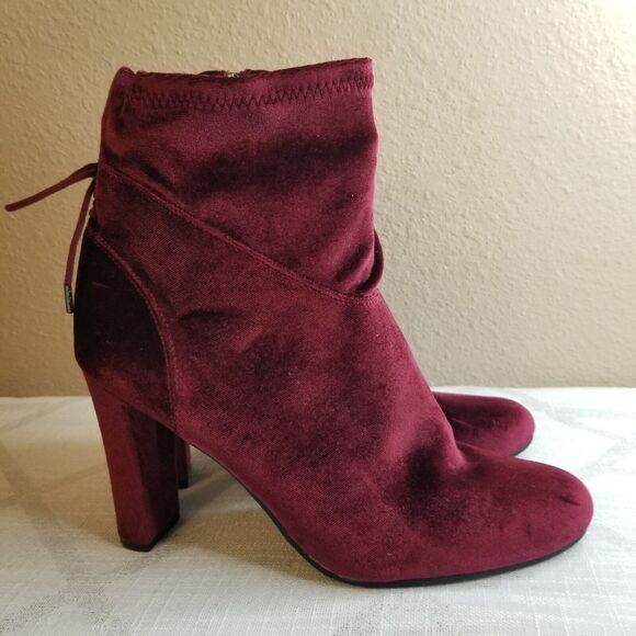 Francesca's Wine Burgundy Velvet Sock Ankle Boots Bootie Retro Size 10 - Picture 7 of 13